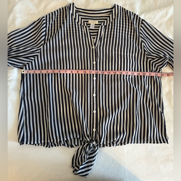 Chico’s Women’s White & Black Stripe Too w/ option 3/4 button strip ~ Size 3 - Picture 5 of 12